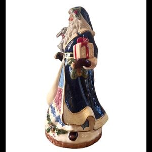 CR Christmas ceramic Santa figurine blue coat with rabbit gift hand painted new